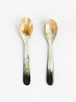 Long cutlery in marbled black horn