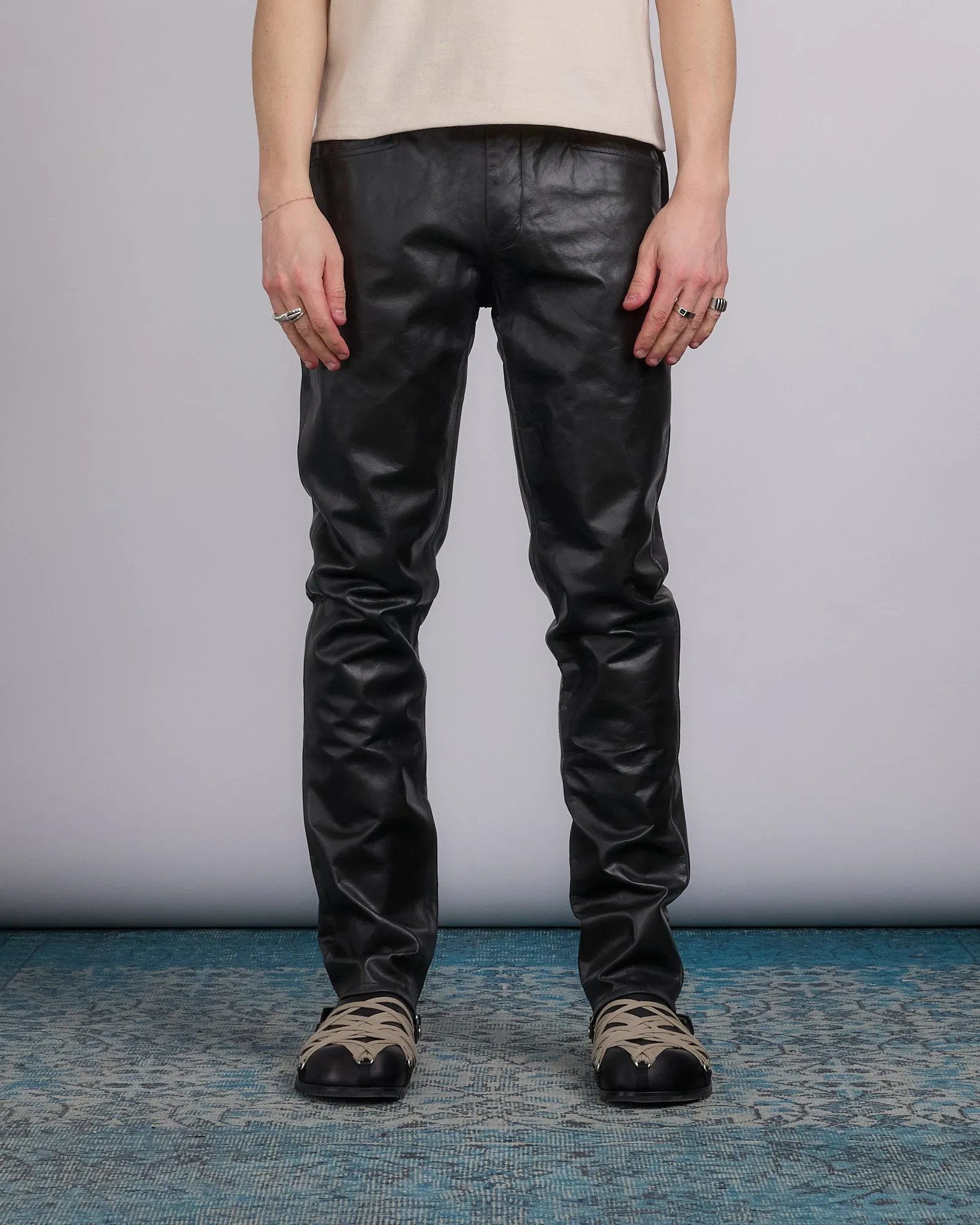 Rick Owens Tyrone Jean Tamponato Leather Black
