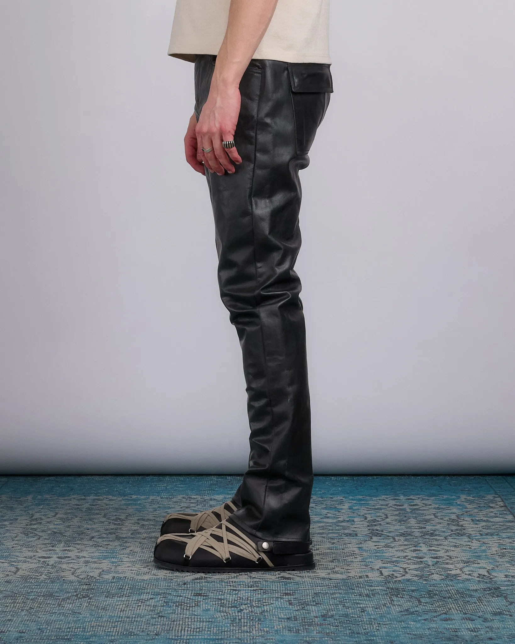 Rick Owens Tyrone Jean Tamponato Leather Black