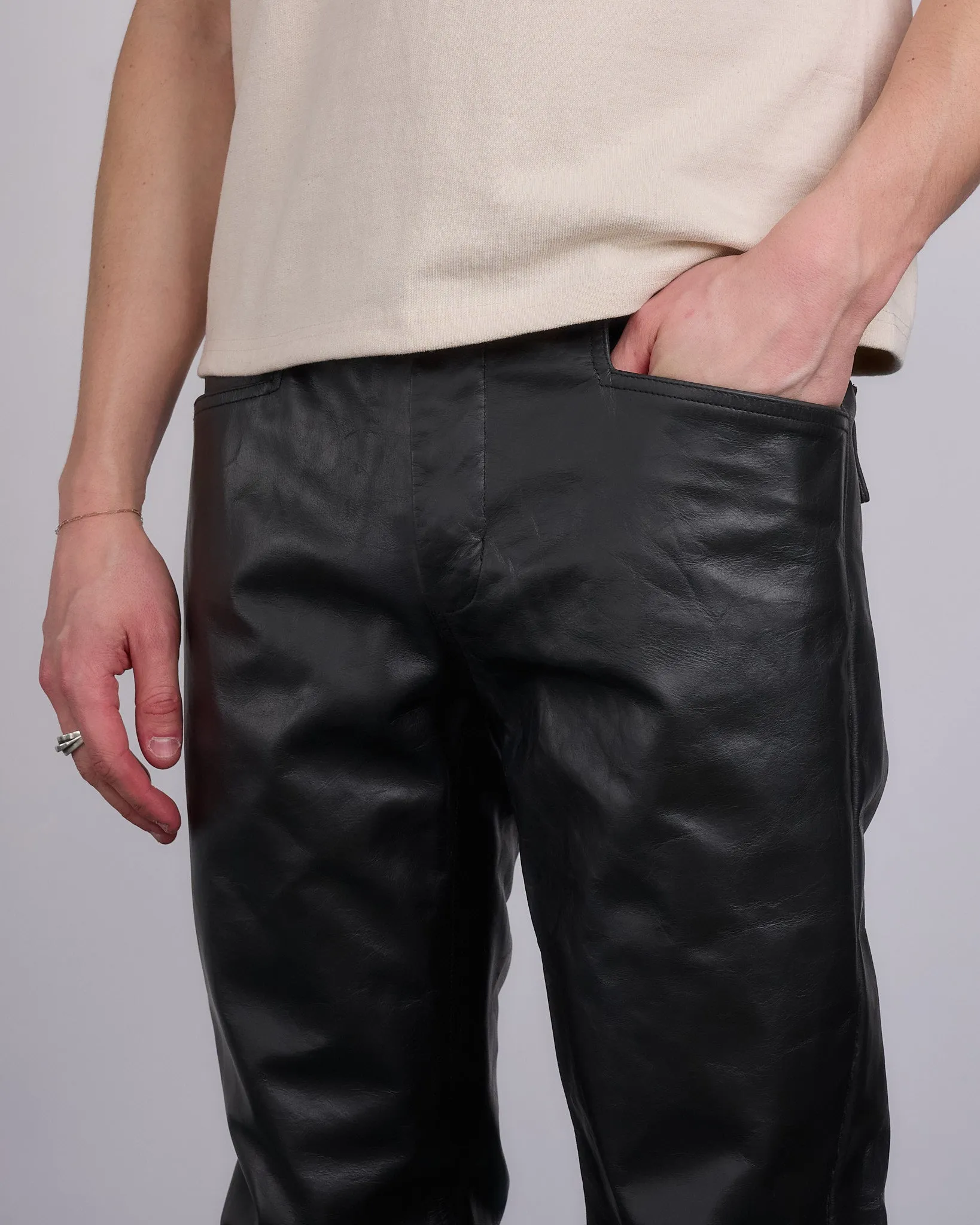 Rick Owens Tyrone Jean Tamponato Leather Black