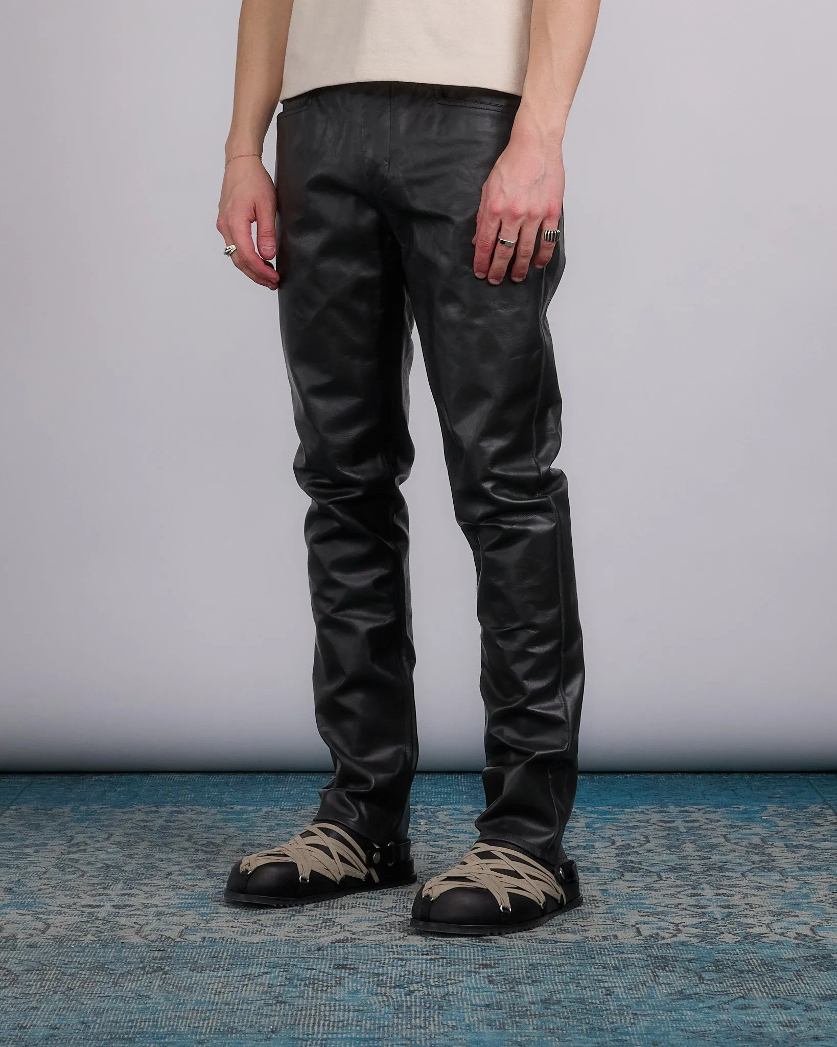 Rick Owens Tyrone Jean Tamponato Leather Black