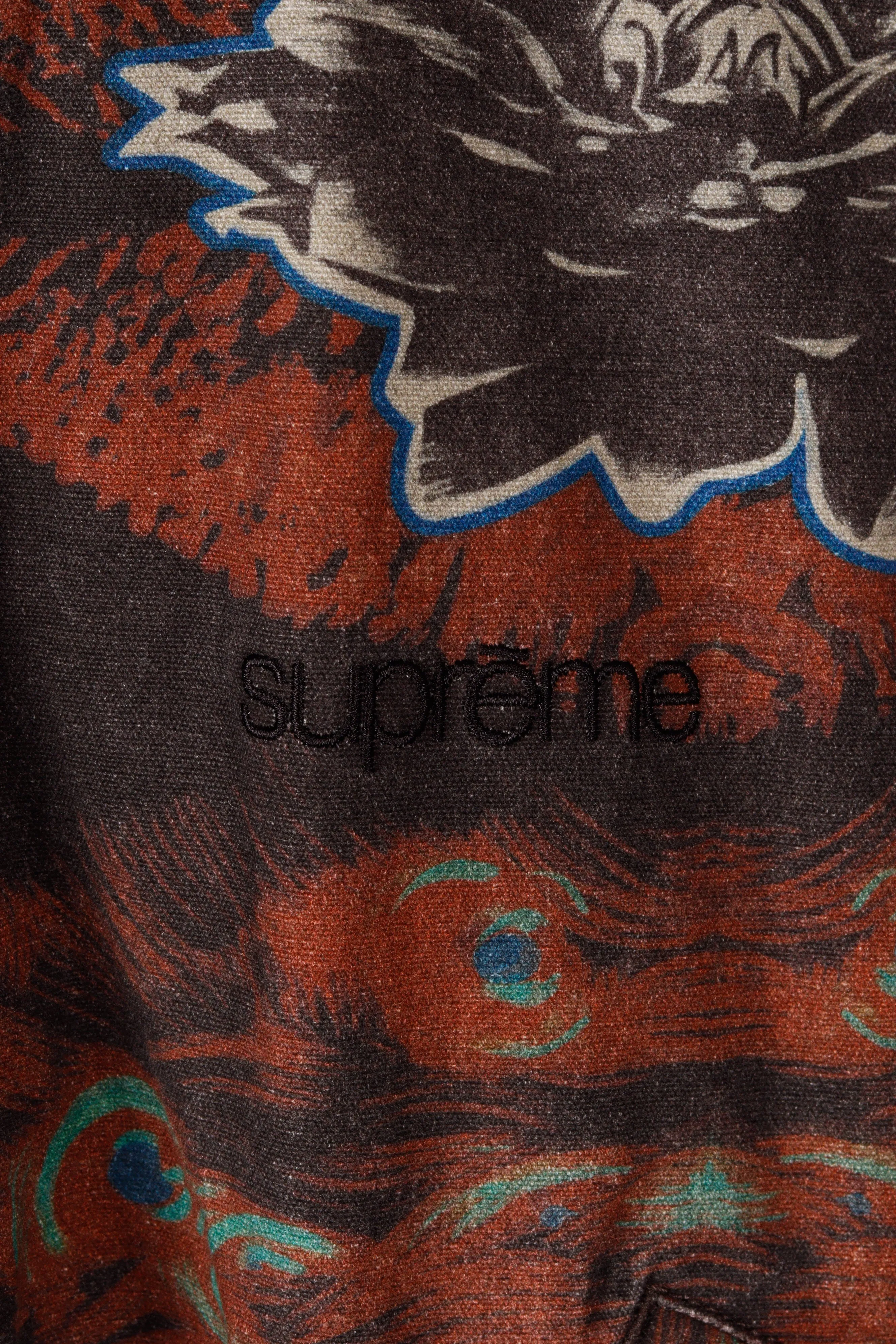 Supreme FW23 'Leather Collar Utility' Jacket Peacock Print (2023)