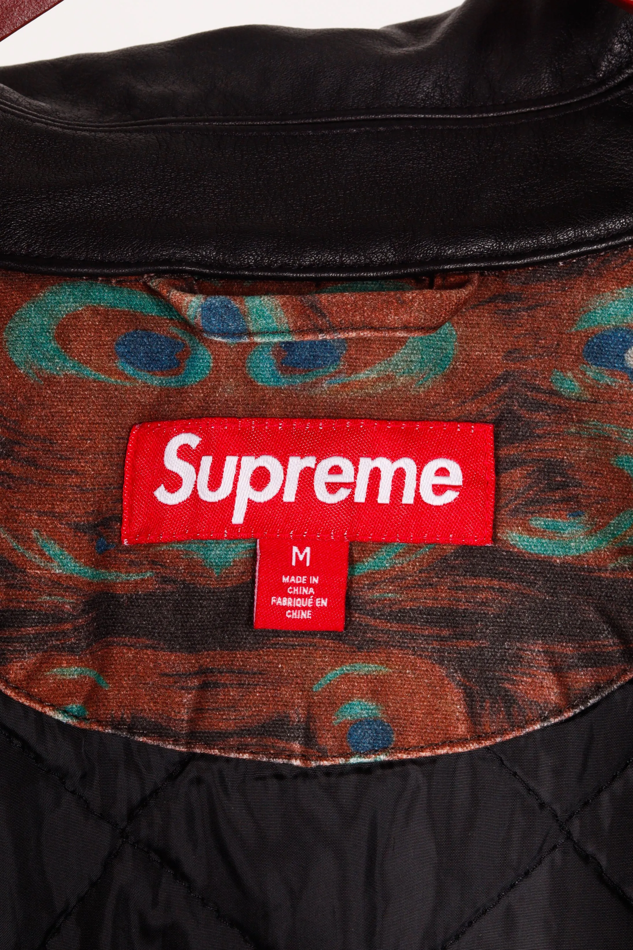 Supreme FW23 'Leather Collar Utility' Jacket Peacock Print (2023)