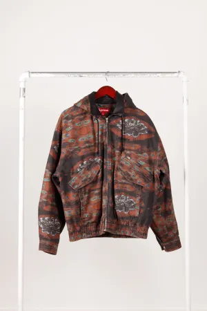Supreme FW23 'Leather Collar Utility' Jacket Peacock Print (2023)
