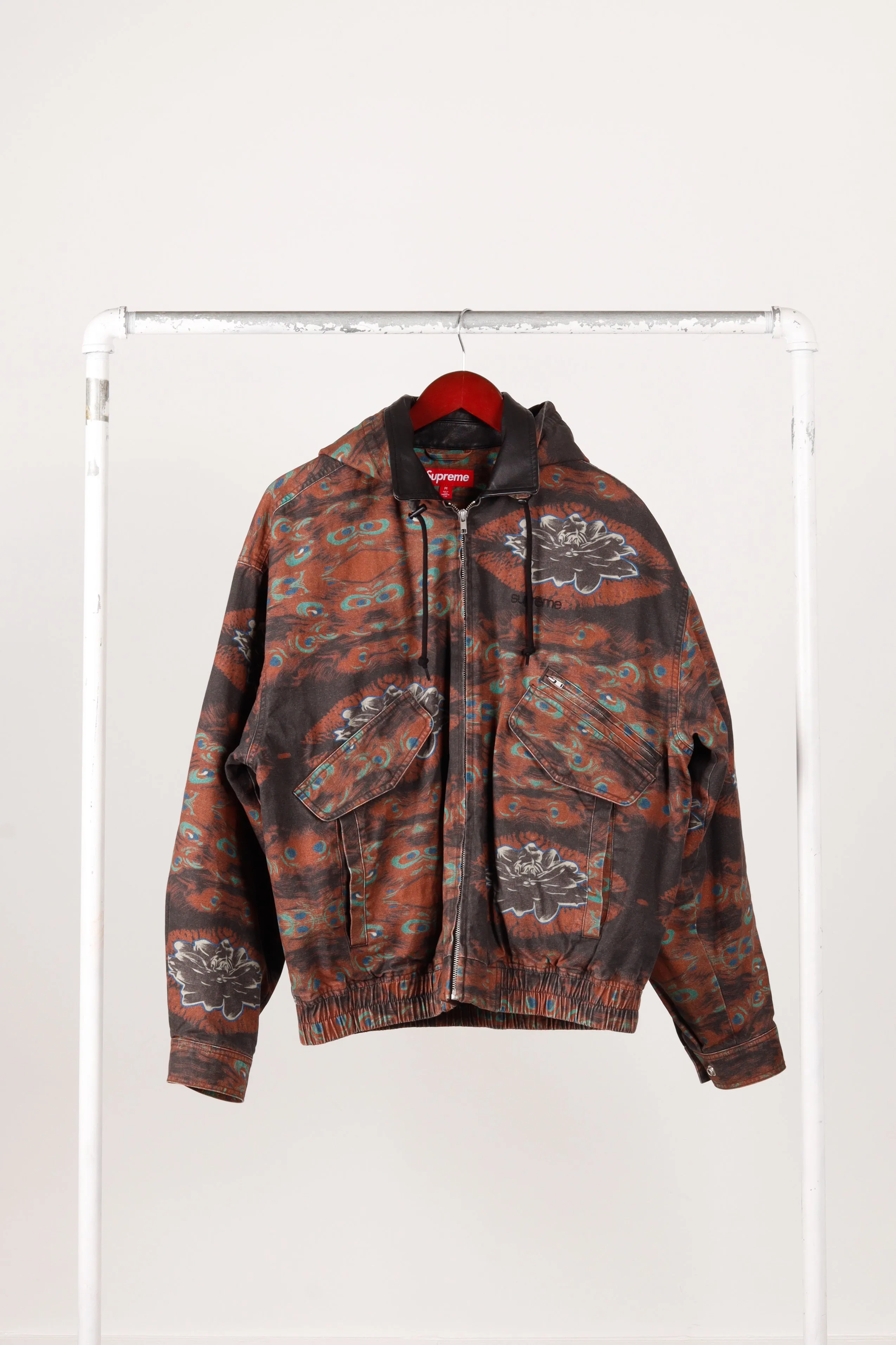 Supreme FW23 'Leather Collar Utility' Jacket Peacock Print (2023)
