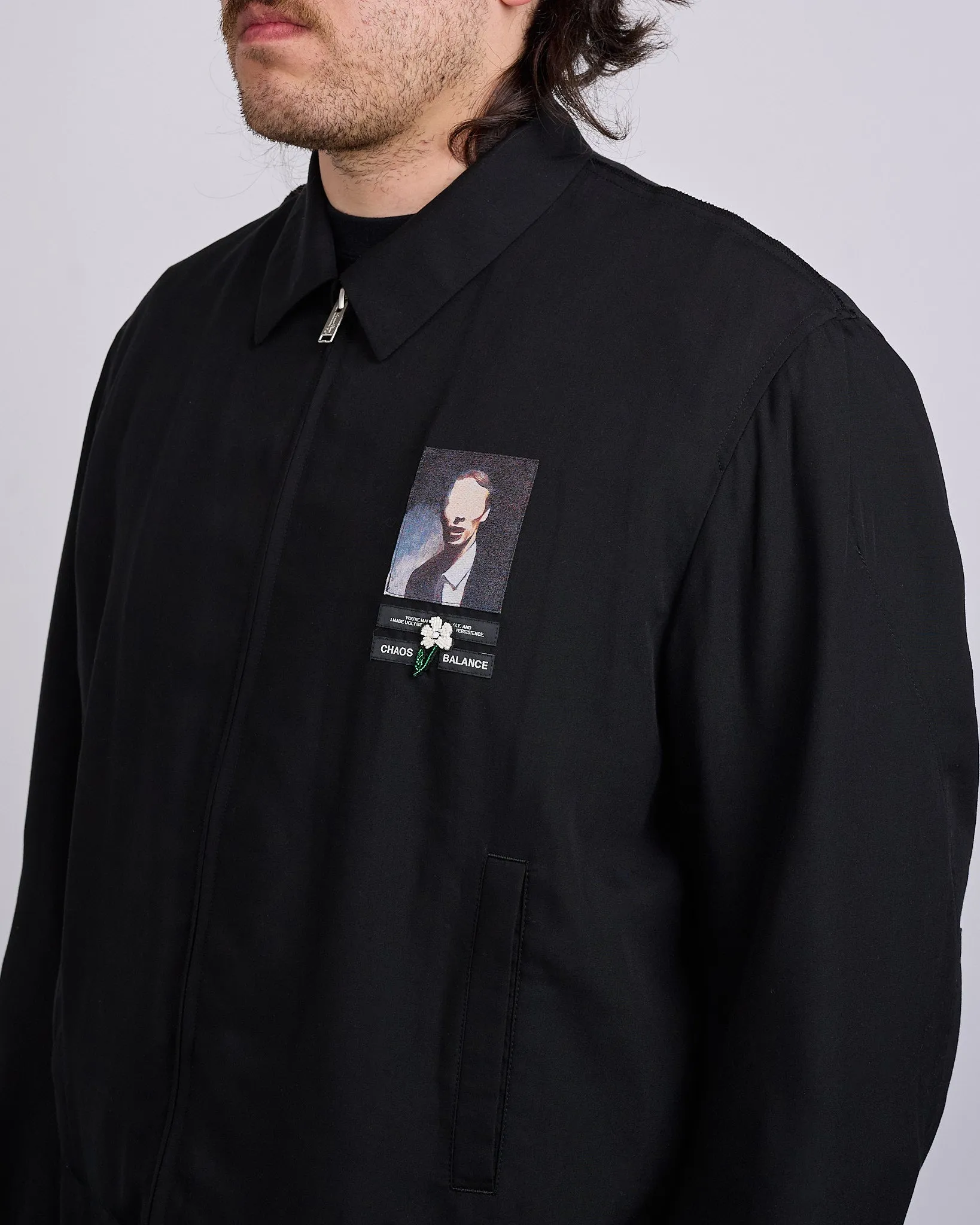 UNDERCOVER Chest Patch Crop Rayon Jacket Black