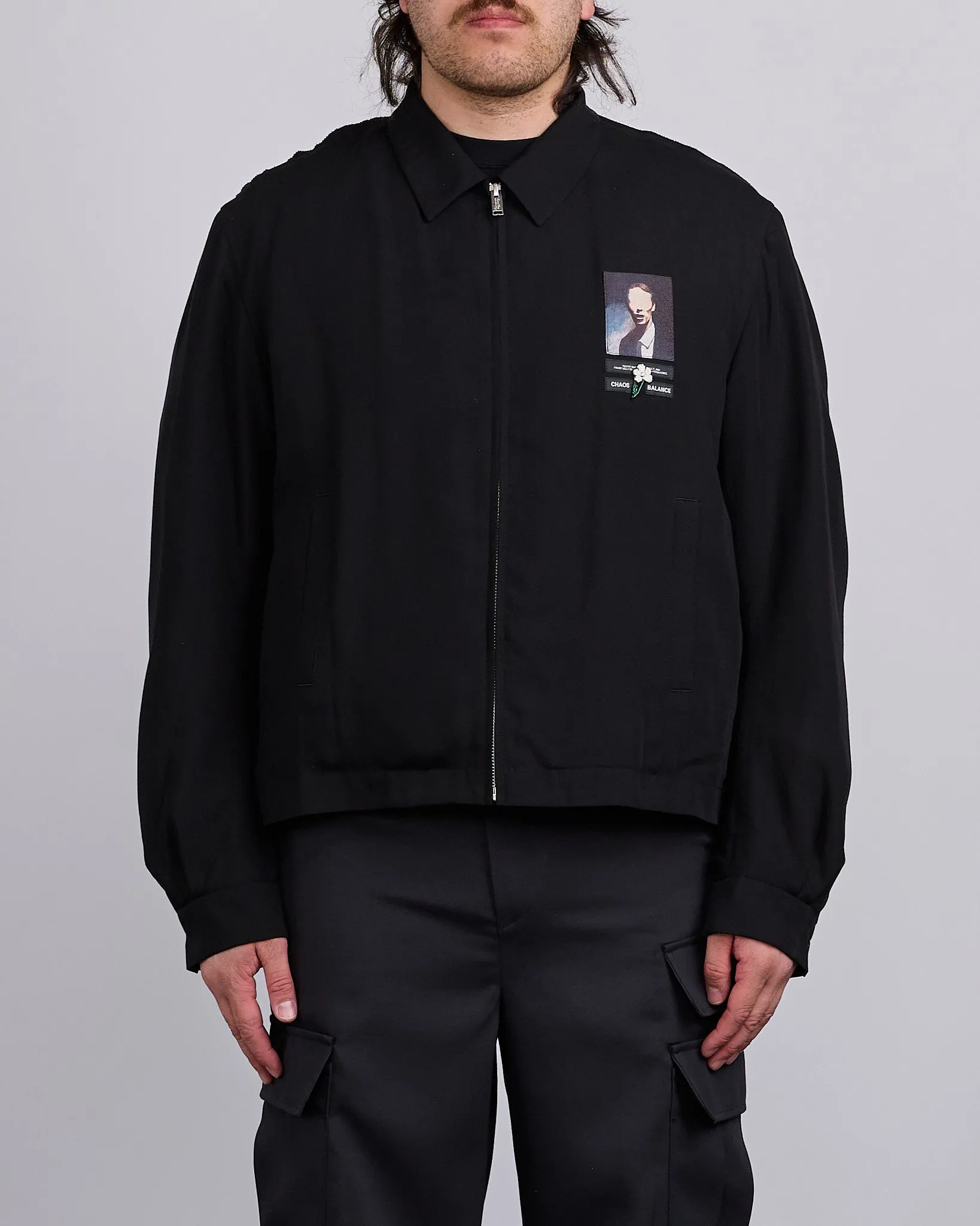 UNDERCOVER Chest Patch Crop Rayon Jacket Black