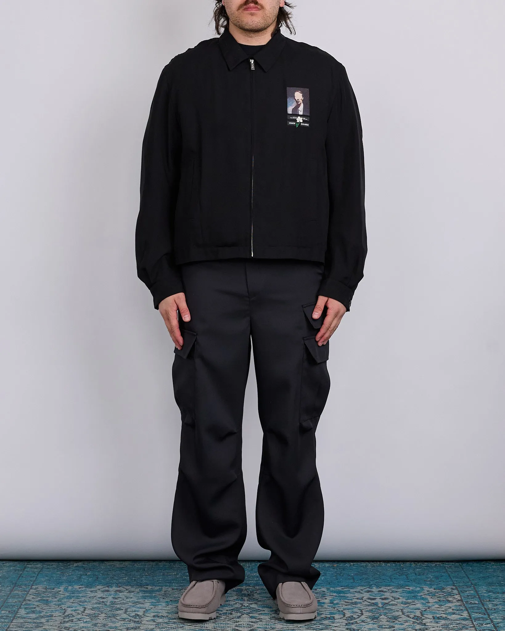 UNDERCOVER Chest Patch Crop Rayon Jacket Black