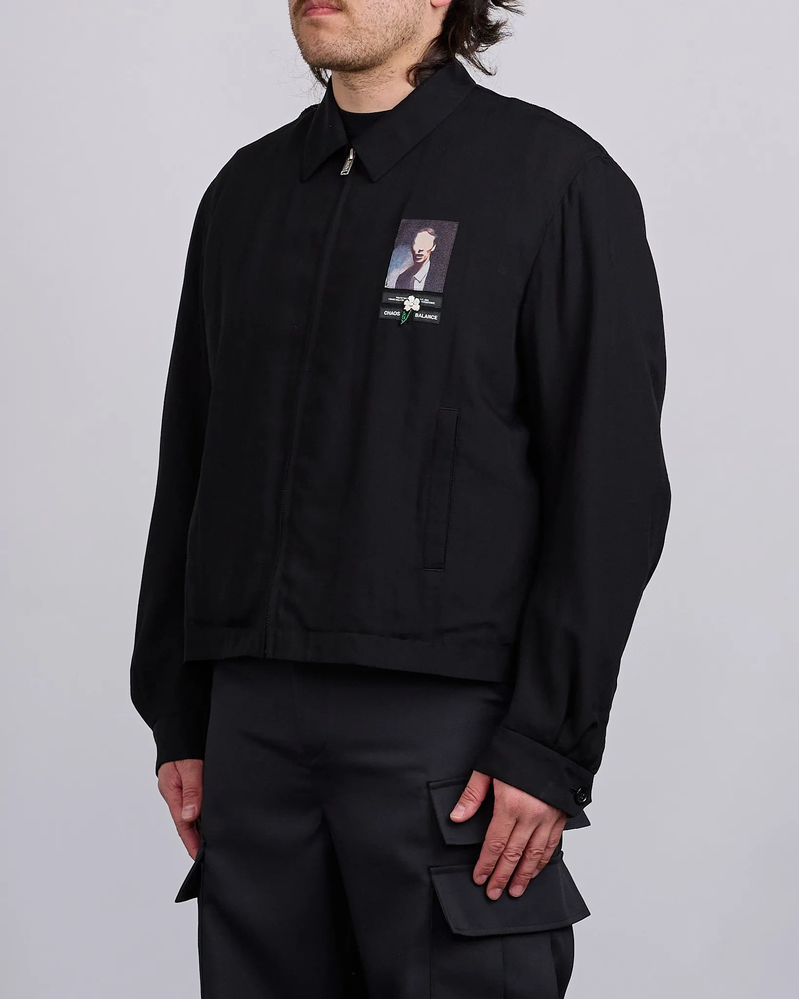 UNDERCOVER Chest Patch Crop Rayon Jacket Black
