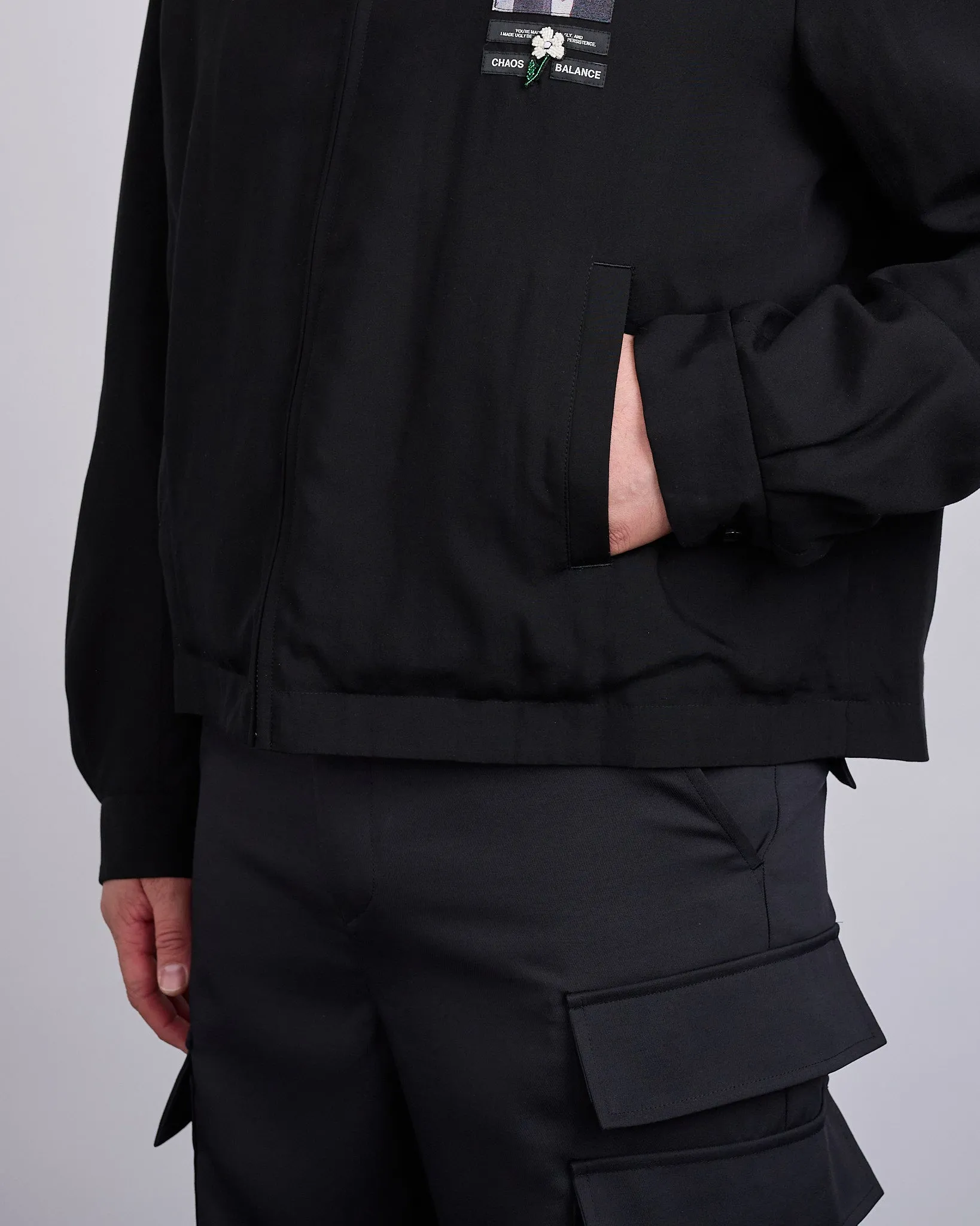 UNDERCOVER Chest Patch Crop Rayon Jacket Black
